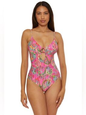 BECCA Womens Polynesia OnePiece Swimsuit, Floral Print ,Multicolor Small NWT$168